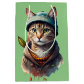 Groene graffiti kattencadeau tas medium cadeauzakje (Voorkant)