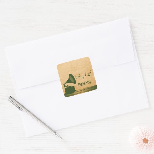 Groene  Gramophone Hartelijk dank Stickers (Envelop)