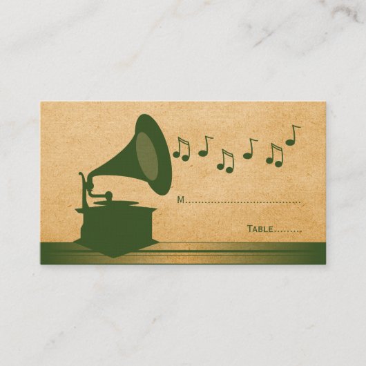 Groene  Gramophone Place Card Plaatskaartje (Voorkant)