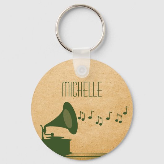 Groene  Gramophone Sleutelhanger (Voorkant)