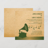 Groene  Gramophone Wedding Invite Kaart (Voorkant / Achterkant)