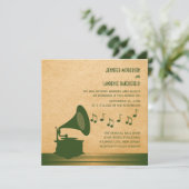 Groene  Gramophone Wedding Invite Kaart (Staand voorkant)