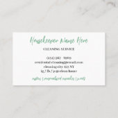 Groene Grappige Cartoon Vrouw Schoonmaak Visitekaartje (Achterkant)