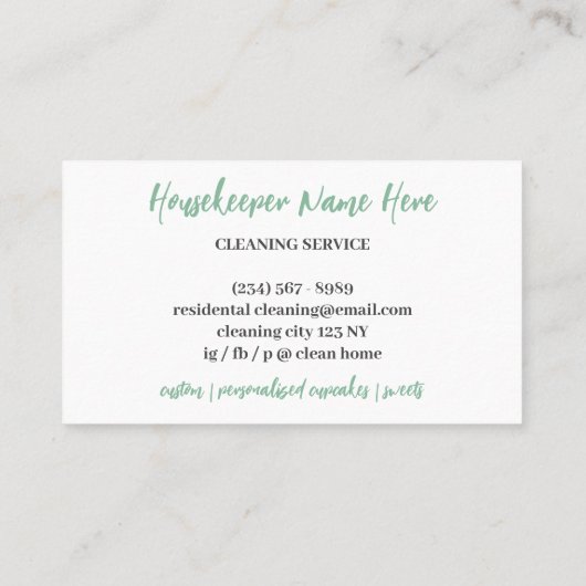 Groene Grappige Cartoon Vrouw Schoonmaak Visitekaartje (Achterkant)