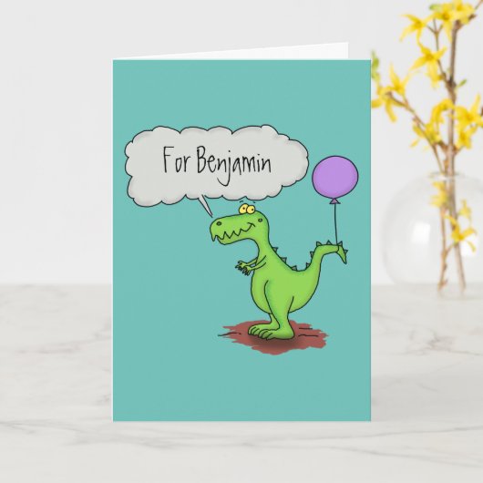 Groene, grappige draak-cartoon kaart (Gele Bloem)