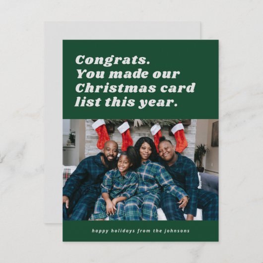 Groene grappige sarcastische kerstlijst kerstkaart (Voorkant / Achterkant)