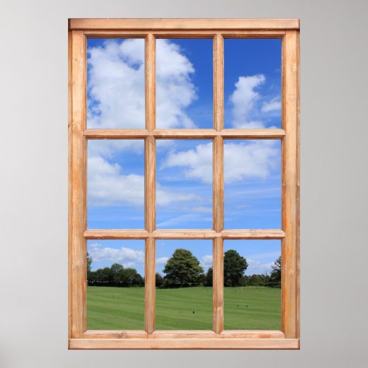 Groene gras, bomen en het blauwe hemelraam Uitzich Poster (Voorkant)