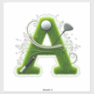 Groene gras letter A met golfclubs: sport, natuur Sticker