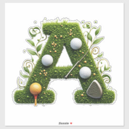 Groene gras letter A met golfclubs: sport, natuur Sticker
