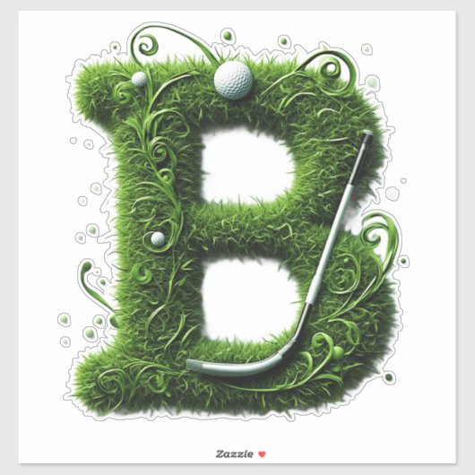 Groene Gras Letter B Met Golfbal, Club Sticker (Vel)