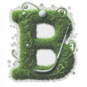 Groene Gras Letter B Met Golfbal, Club Sticker (Voorkant)