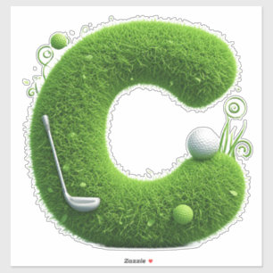 Groene Gras Letter C Met Golfbal, Club Sticker