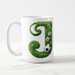 Groene Gras Letter J Met Voetbal Koffiemok