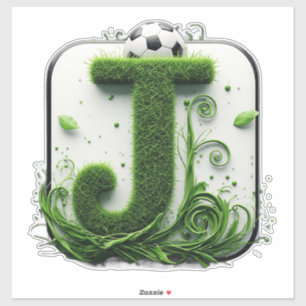 Groene Gras Letter J Met Voetbal Sticker