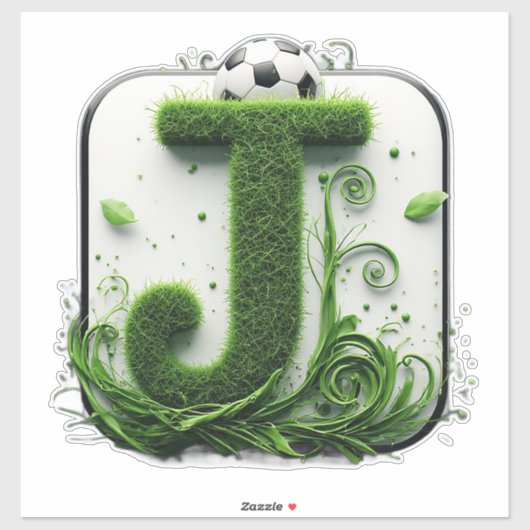 Groene Gras Letter J Met Voetbal Sticker (Vel)
