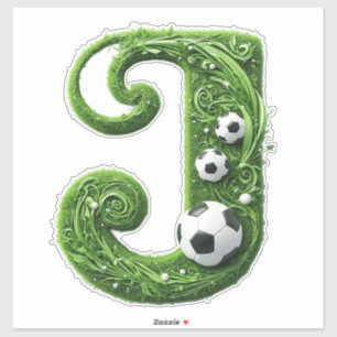 Groene Gras Letter J Met Voetbal Sticker