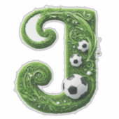 Groene Gras Letter J Met Voetbal Sticker (Voorkant)