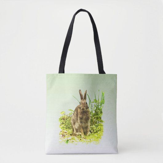 Groene gras met bruine konijnenkonijn-Canvas tas (Voorkant)