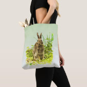 Groene gras met bruine konijnenkonijn-Canvas tas (Dichtbij)