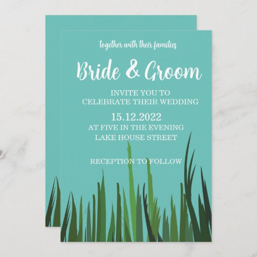 Groene grasbotanische bruiloft kaart (Voorkant / Achterkant)