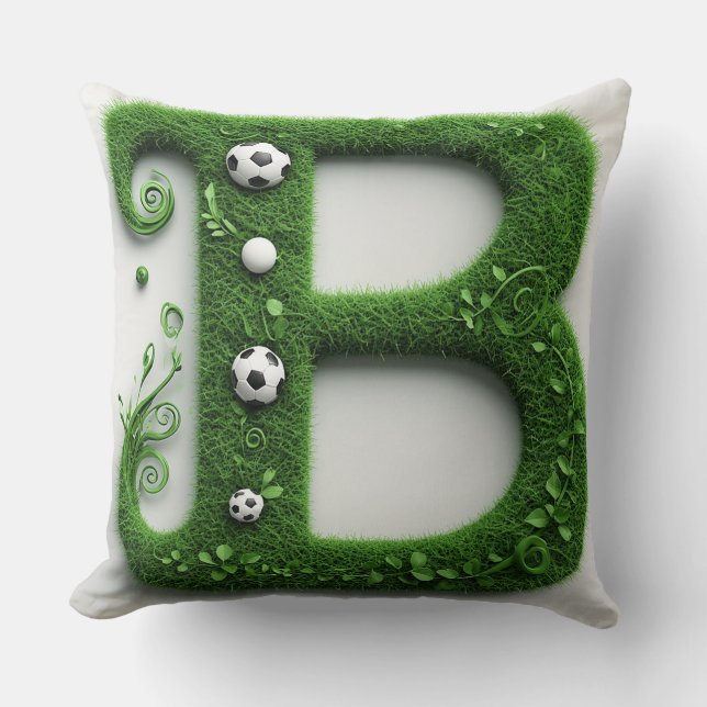 Groene grasletter B-topiaire met voetbal Kussen (Voorkant)