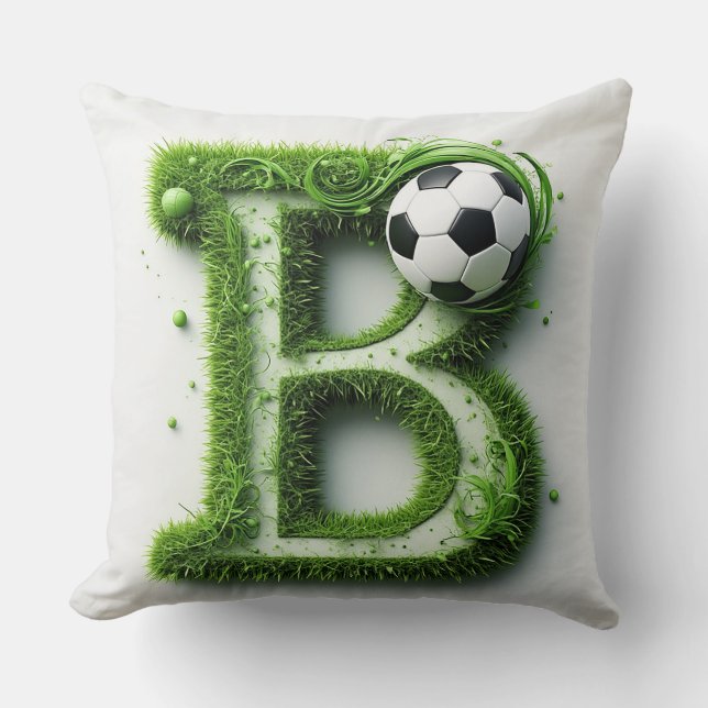 Groene grasletter B-topiaire met voetbal Kussen (Voorkant)
