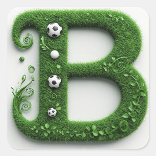 Groene grasletter B-topiaire met voetbal Vierkante Sticker