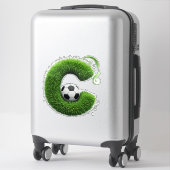 Groene grasletter C-topiary met voetbal Sticker (Koffer)