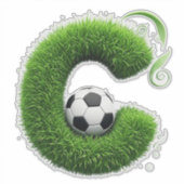 Groene grasletter C-topiary met voetbal Sticker (Voorkant)