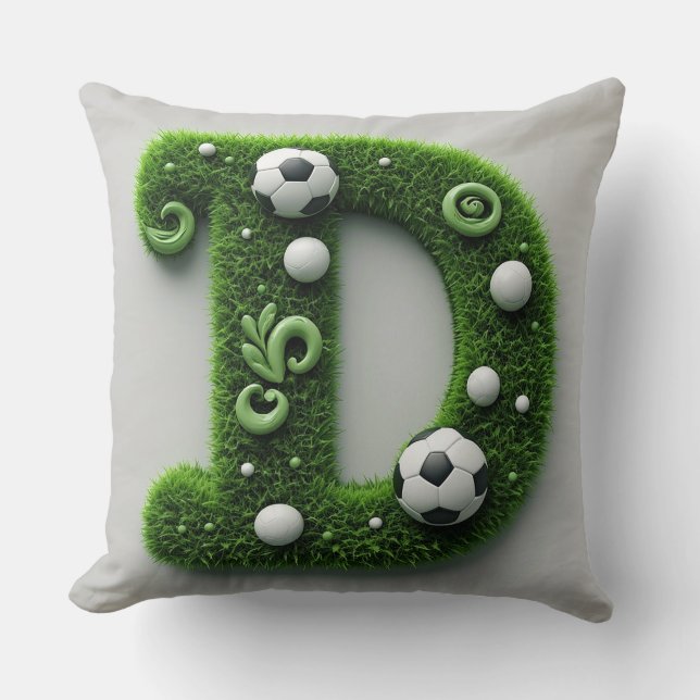 Groene grasletter D-topiaire met voetbal Kussen (Voorkant)