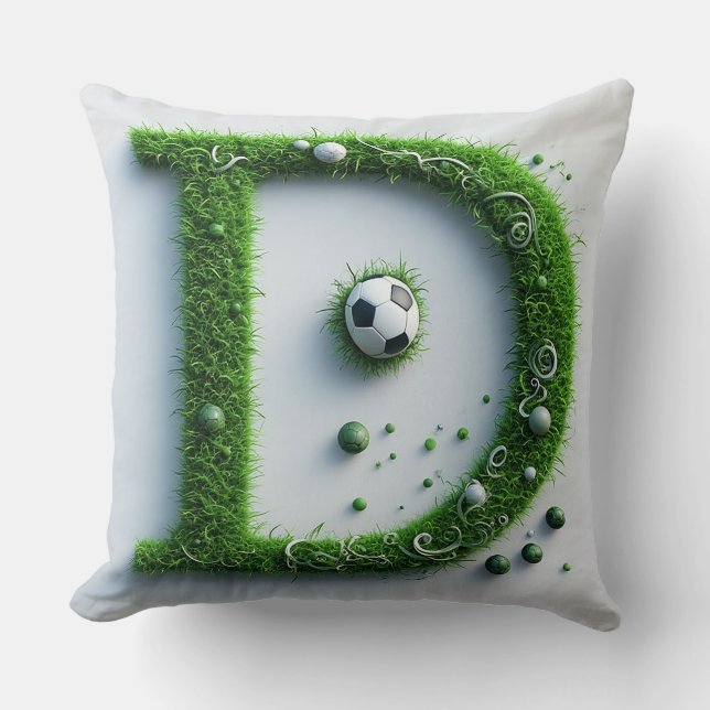 Groene grasletter D-topiaire met voetbal Kussen (Voorkant)