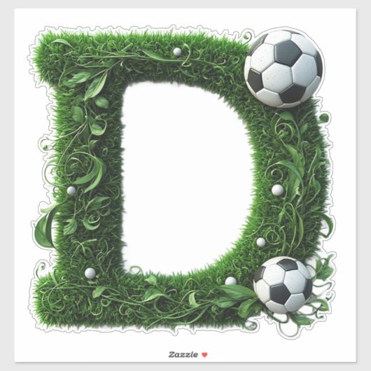 Groene grasletter D-topiaire met voetbal Sticker (Vel)