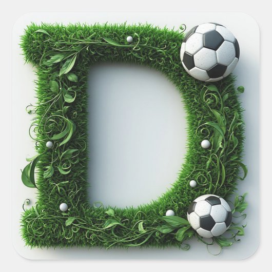Groene grasletter D-topiaire met voetbal Vierkante Sticker (Voorkant)