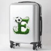 Groene grasletter E-topiaire met voetbal Sticker (Koffer)