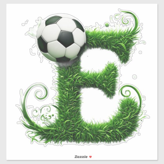Groene grasletter E-topiaire met voetbal Sticker (Vel)