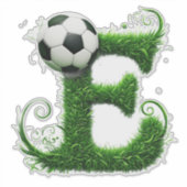 Groene grasletter E-topiaire met voetbal Sticker (Voorkant)