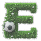 Groene grasletter E-topiaire met voetbal Sticker (Voorkant)