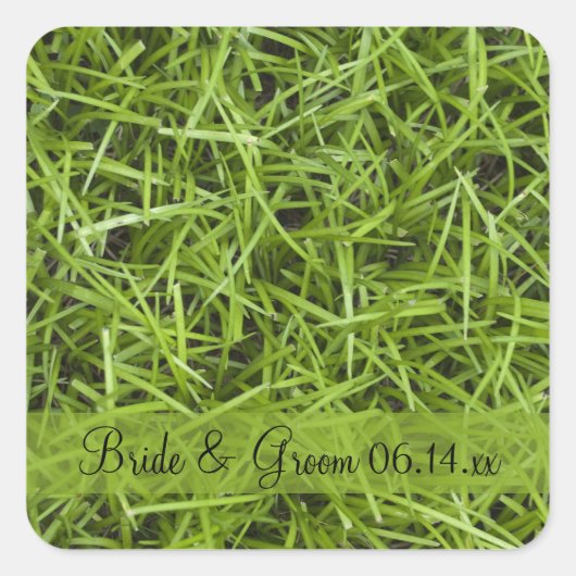 Groene grass Rundding Wedding Envelope Vierkante Sticker (Voorkant)