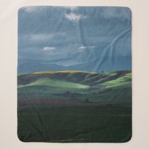 GROENE GRASS-VELD ONDER CLOUDY SKY TIJDENS DAG SHERPA DEKEN