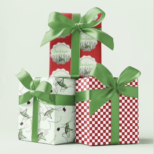 Groene Grasshopper & Ladybug Kinder Insecten Verja Inpakpapier Vel