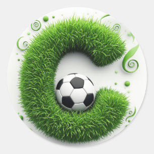 Groene Grastopiary met Letter C en Voetbal Ronde Sticker