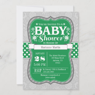 Groene grauwe bloem Baby shower uitnodiging