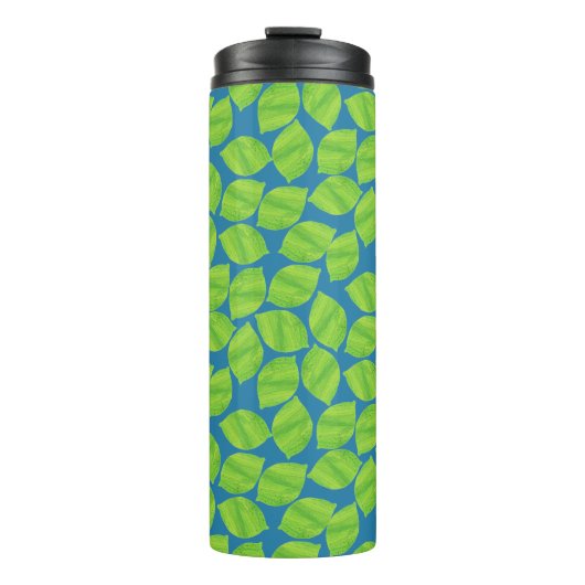 Groene grenswaarden voor robuustheid op blauwe ach thermosbeker (Voorkant)