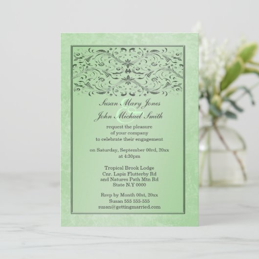 Groene grijze bruiloft verloving kaart (Staand voorkant)