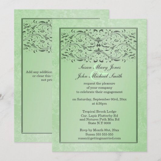 Groene grijze bruiloft verloving kaart (Voorkant / Achterkant)