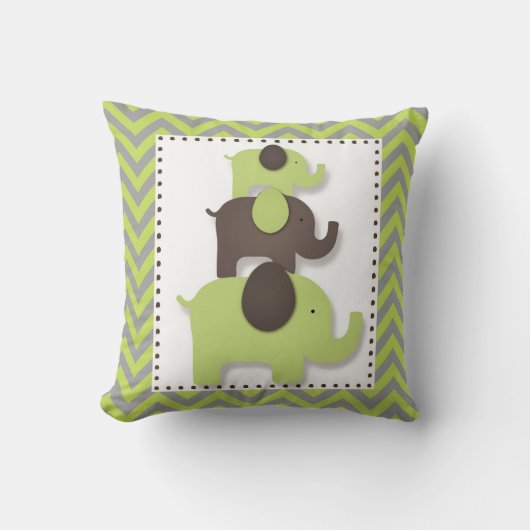 Groene & Grijze Chevron Olifant Kussen (Voorkant)
