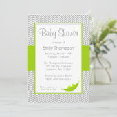 Groene grijze Chevron Pea Pod Baby Shower Invitati Kaart (Staand voorkant)