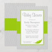 Groene grijze Chevron Pea Pod Baby Shower Invitati Kaart (Voorkant / Achterkant)