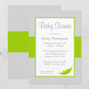 Groene grijze Chevron Pea Pod Baby Shower Invitati Kaart