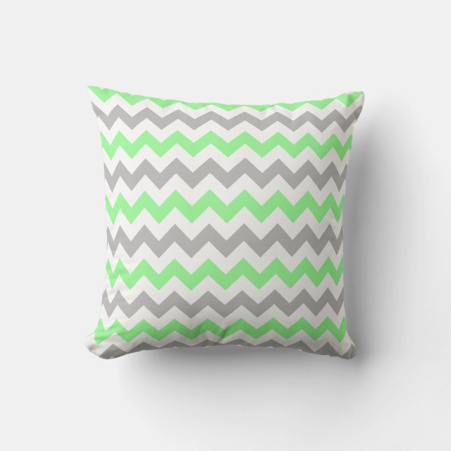Groene & Grijze Chevron Vierkante Kussen (Voorkant)